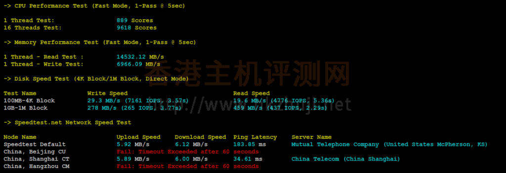 华纳云香港大带宽服务器速度和性能评测